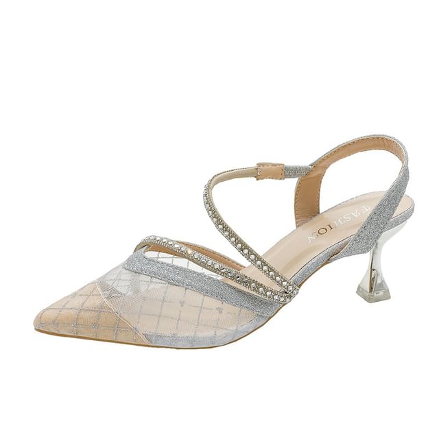 High Sandals Pointy Rhinestone Heel