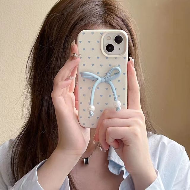 Heart Leather Adhesive Faux Set Bow / Decoration Phone Case