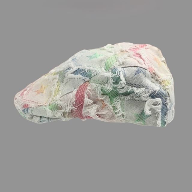 Trim Denim Gradient Star Print Distressed / Cap Newsboy Fringed