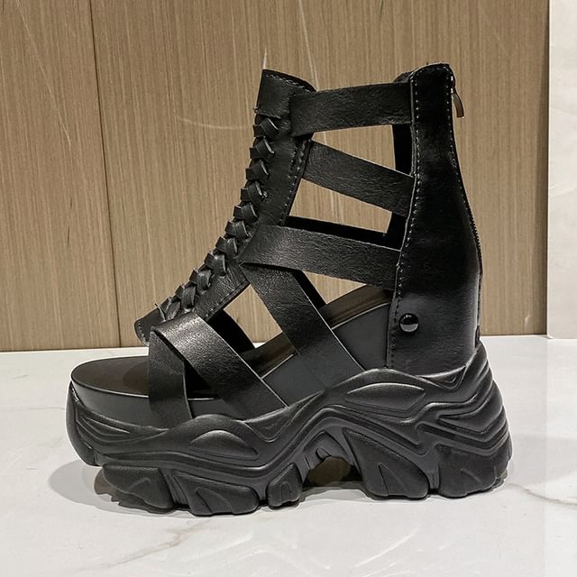 Platform Sandals Heel Strappy Lace-Up Chunky