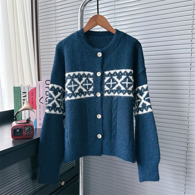 Round Neck Patterned Cardigan