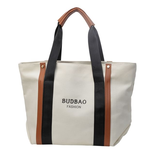 Print Lettering Tote Block Canvas Bag Color