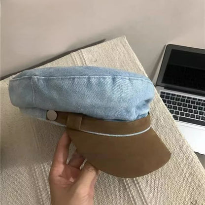 Washed Faux Suede Panel Denim Sailor Cap