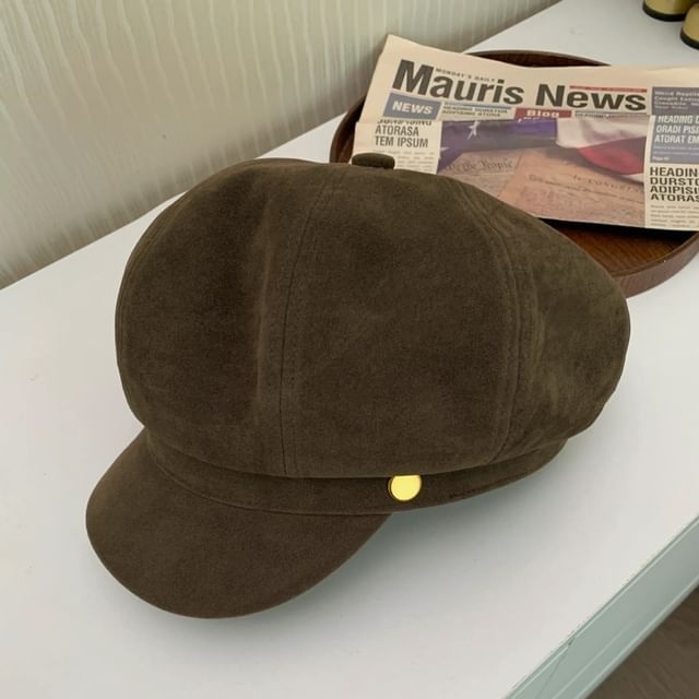 Plain Faux Suede Newsboy Cap