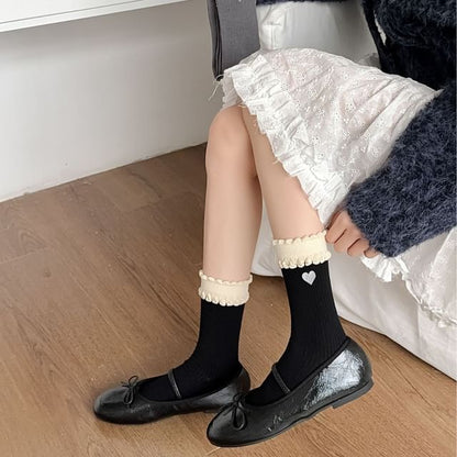 Frilly Trimmed Mock Two Piece Heart Socks