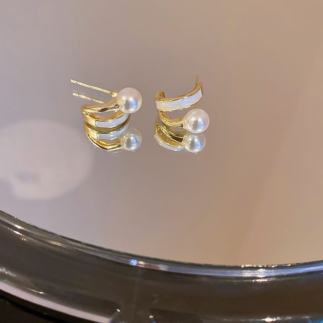 (Various Geometric Alloy / Shell Designs) Earring Pearl Faux