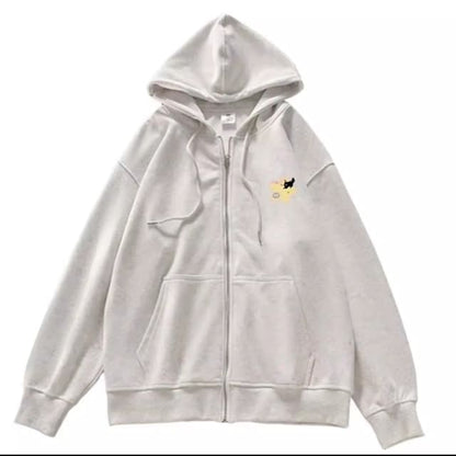 Star Print Zip Oversized Hoodie