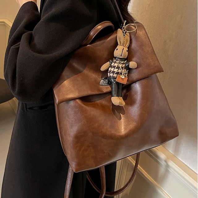 Faux Charm Leather Backpack With Flap