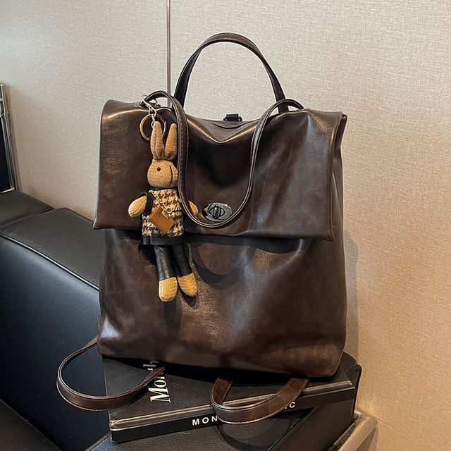 Faux Charm Leather Backpack With Flap