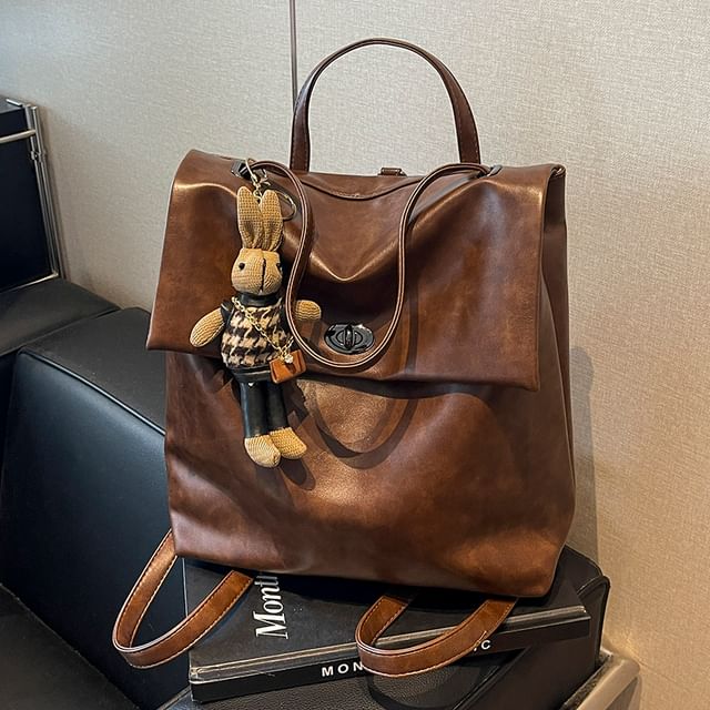 Faux Charm Leather Backpack With Flap