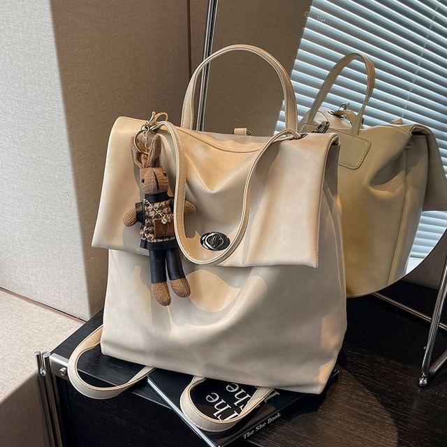 Faux Charm Leather Backpack With Flap