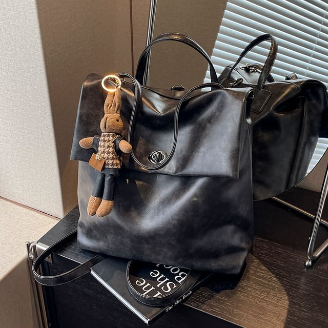 Faux Charm Leather Backpack With Flap