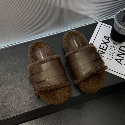 Buckled Fleece-Lined Slide Sandals