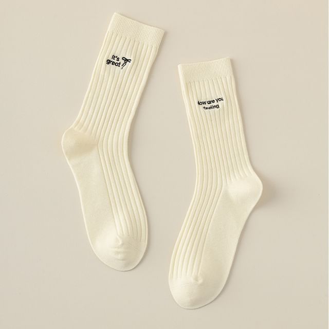 Lettering Embroidered Socks