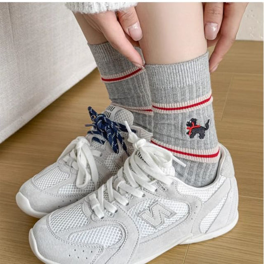 Embroidered Striped Socks