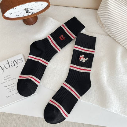 Embroidered Striped Socks