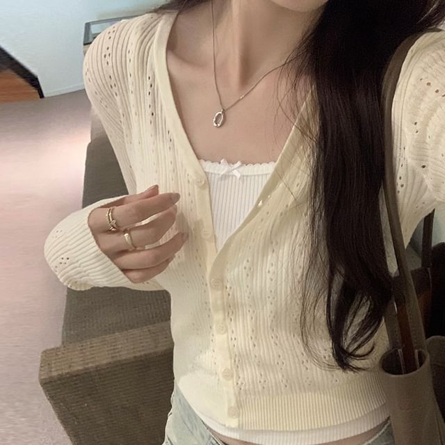 Plain V-Neck Button-Up Cardigan