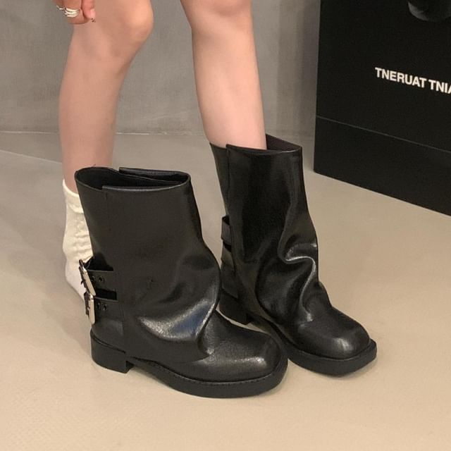 Square Tie Plain Buckled Boots (Various Designs)