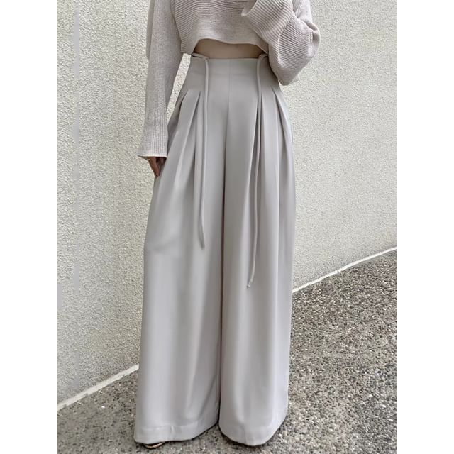 High Rise Plain Pleated Wide Leg Suit Pants