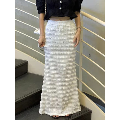 High Waist Plain Ruffle Trim Mermaid Maxi Skirt