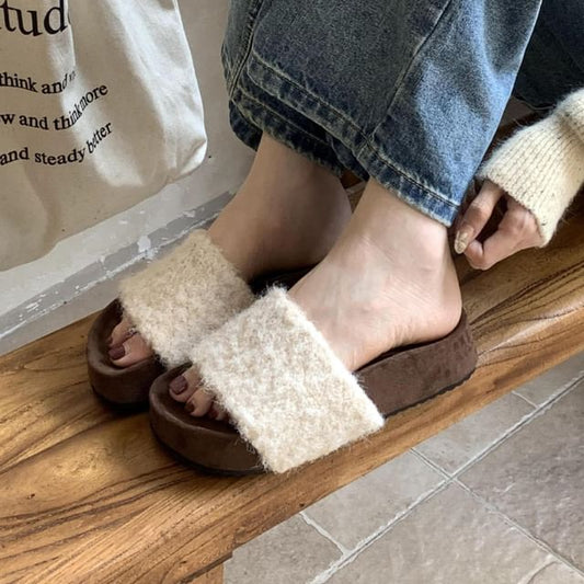 Platform Plain Fleece Slide Sandals