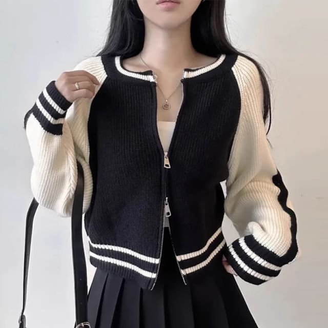 Two Tone Zip Cardigan