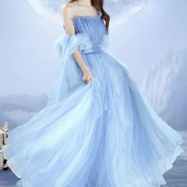 Off-Shoulder Sequin Tulle A-Line Evening Gown