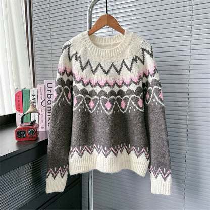 Round Neck Jacquard Sweater