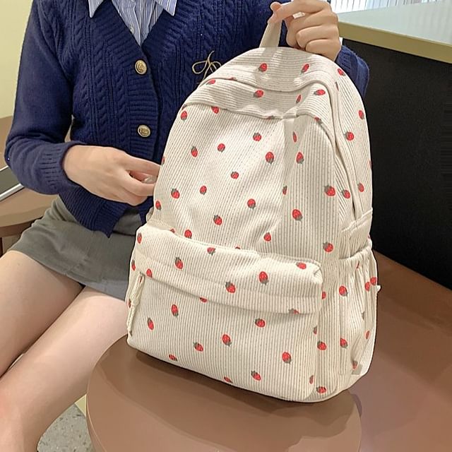 Print Strawberry Backpack Multi-Pocket