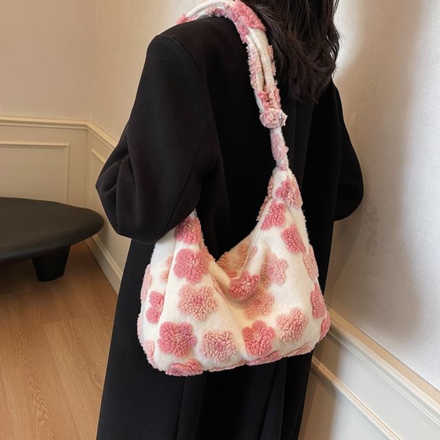 Floral Tote Bag Shearling Faux