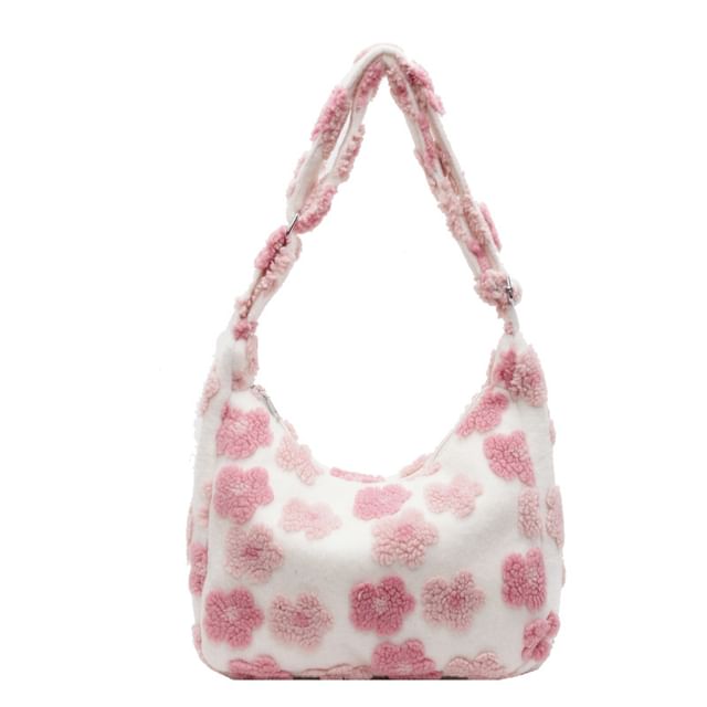 Floral Tote Bag Shearling Faux