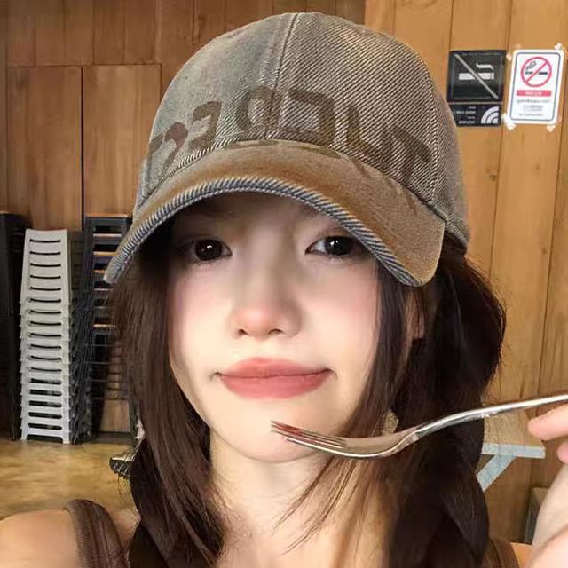 / Baseball Cap Plain Print Washed Lettering