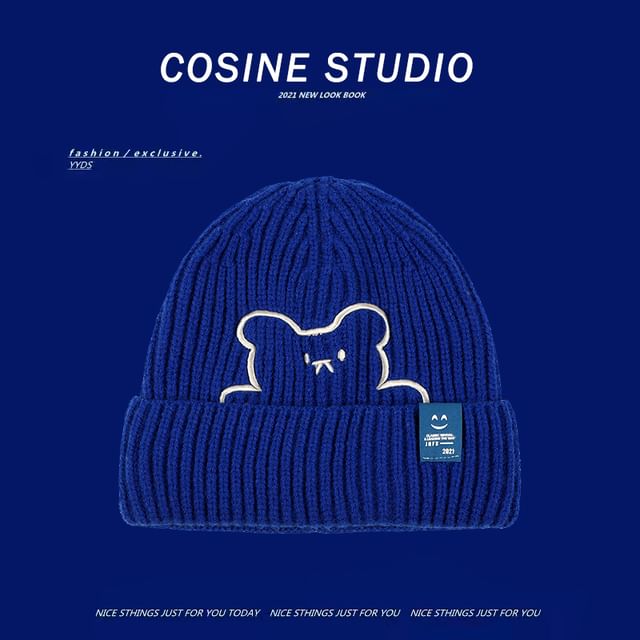 / Bear Plain Embroidered Beanie