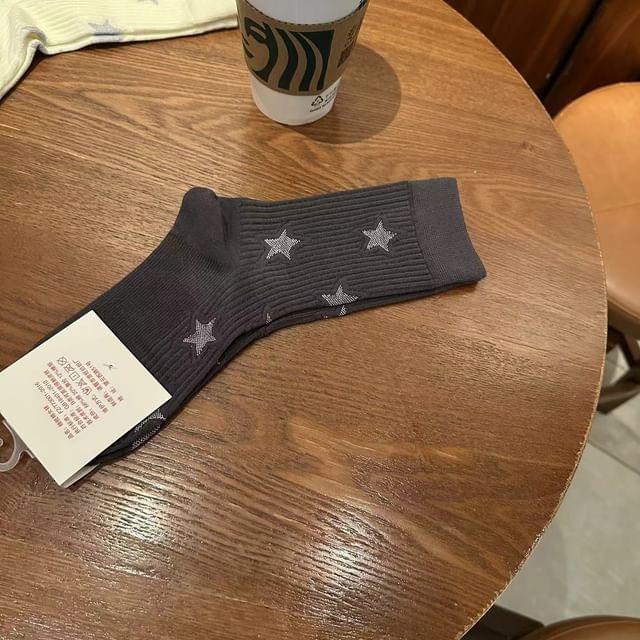 Star Embroidered Crew Socks