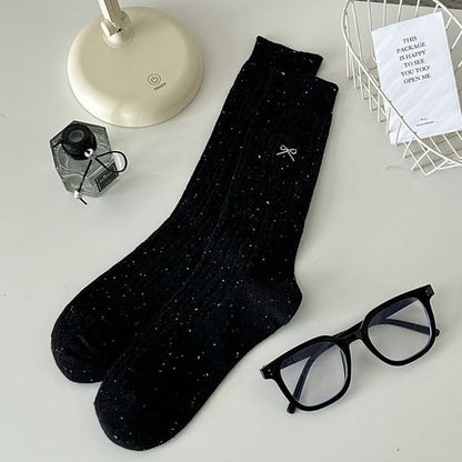 Bow Embroidered Crew Socks