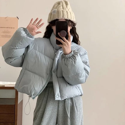 High Neck Plain Zip-Up Puffer Jacket