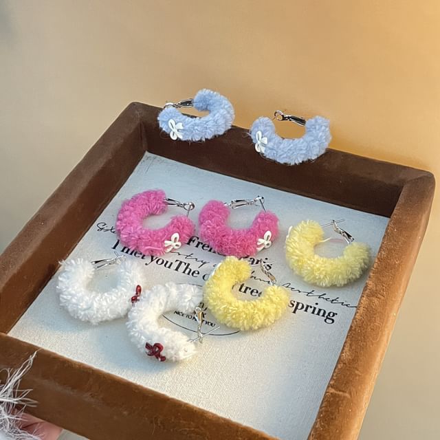 Bow Accent Fleece Hoop Earrings