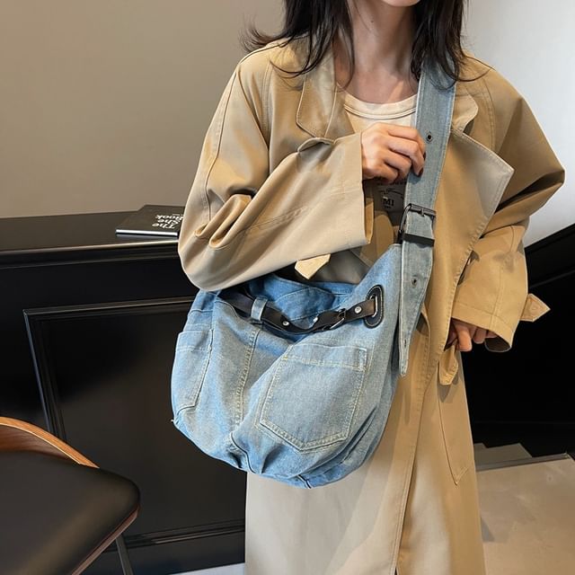 Bag Washed Buckled Denim Crossbody