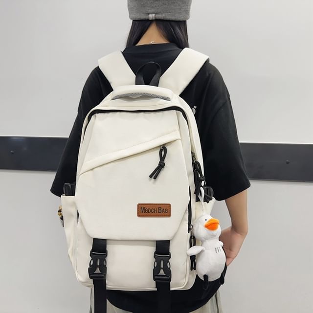 Buckled Nylon Laptop Bag Plain Backpack Charm / Set