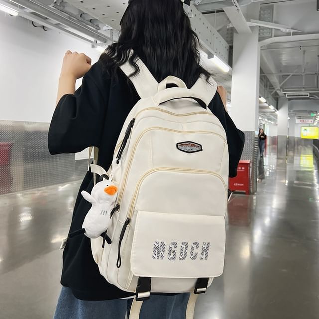 / Bag Print Lettering Charm Nylon Set Backpack Laptop
