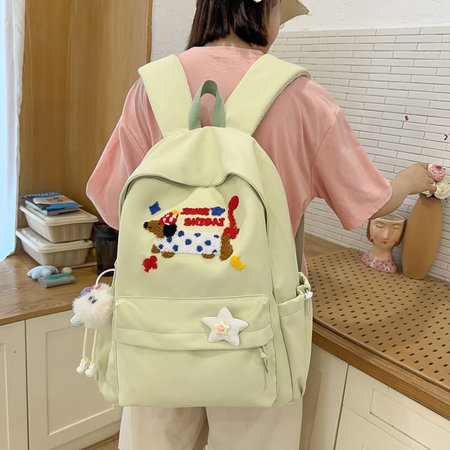 Nylon Badge Embroidered / Dog Laptop Charm Backpack Set Bag