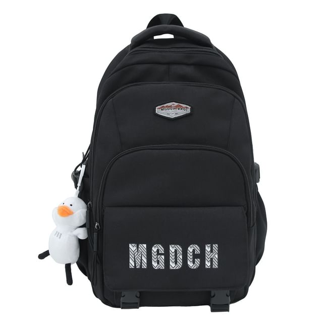 / Bag Print Lettering Charm Nylon Set Backpack Laptop