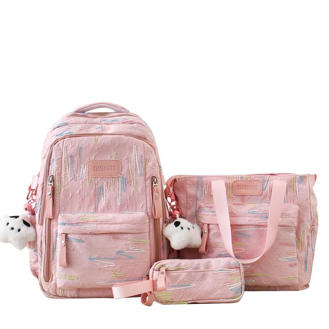 Case Pencil Charm Tote Set Embroidered Backpack Laptop Bag / Nylon