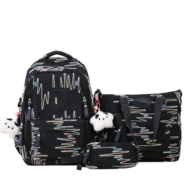 Case Pencil Charm Tote Set Embroidered Backpack Laptop Bag / Nylon