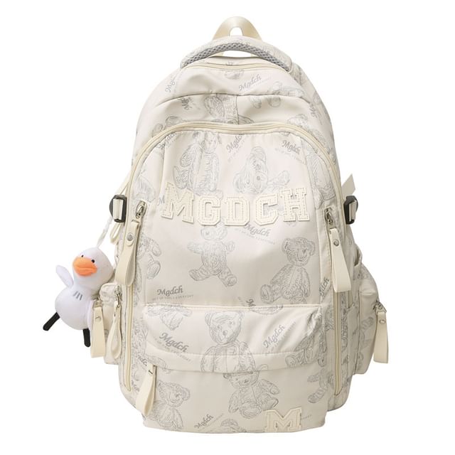 Backpack Charm Bear Nylon Applique Print Lettering Laptop Set Tote / Bag