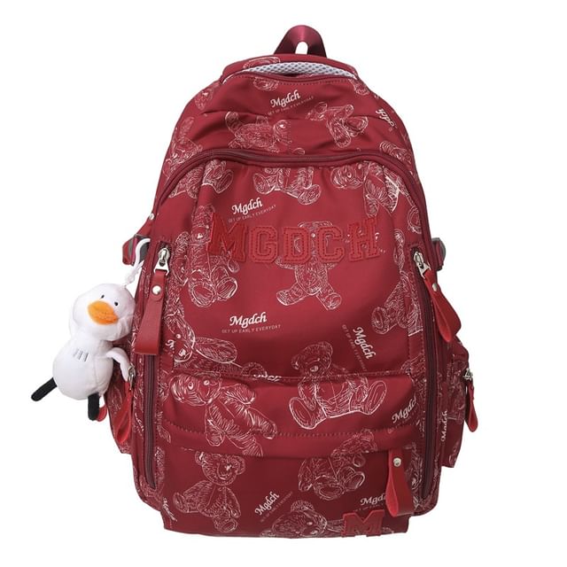 Backpack Charm Bear Nylon Applique Print Lettering Laptop Set Tote / Bag