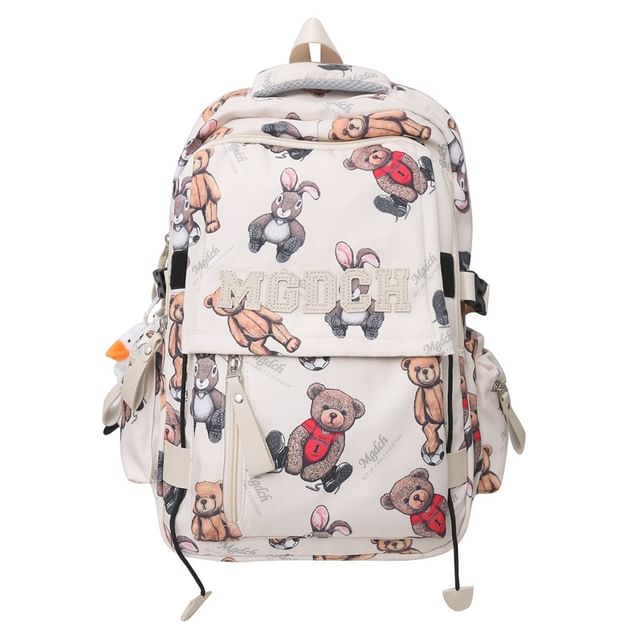 Applique Bag Bear / Lettering Print Laptop Nylon Set Backpack Charm Tote