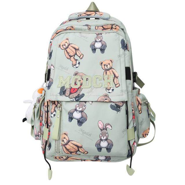 Applique Bag Bear / Lettering Print Laptop Nylon Set Backpack Charm Tote