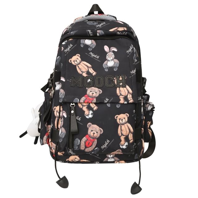 Applique Bag Bear / Lettering Print Laptop Nylon Set Backpack Charm Tote