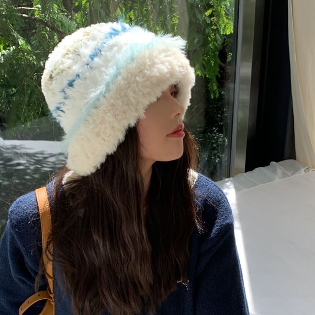 Striped Faux Fur Hat